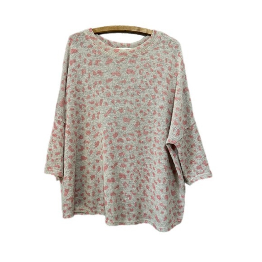 Impressions Leopard Print Oversized Knit Sweater Top Women's M‎ Pink Tan